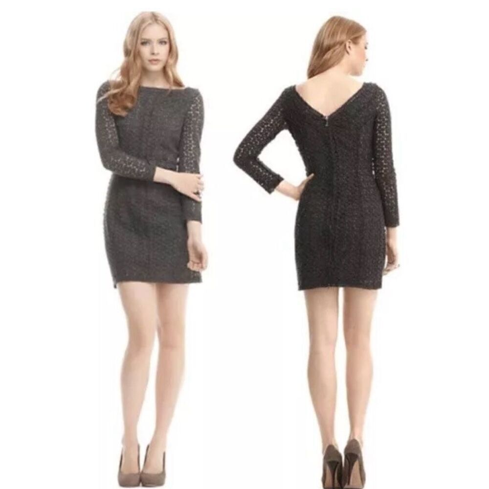 NWT Diane Von Furstenberg Caritan Long Sleeve Lace Mini Gray Dress 6